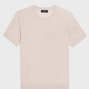 Theory Short-Sleeve Sweater in Regal Wool Light Beige Cream XXL 100% Wool TShirt